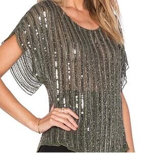 Parker Sequin Beaded Silver Formal Blouse Sz XS